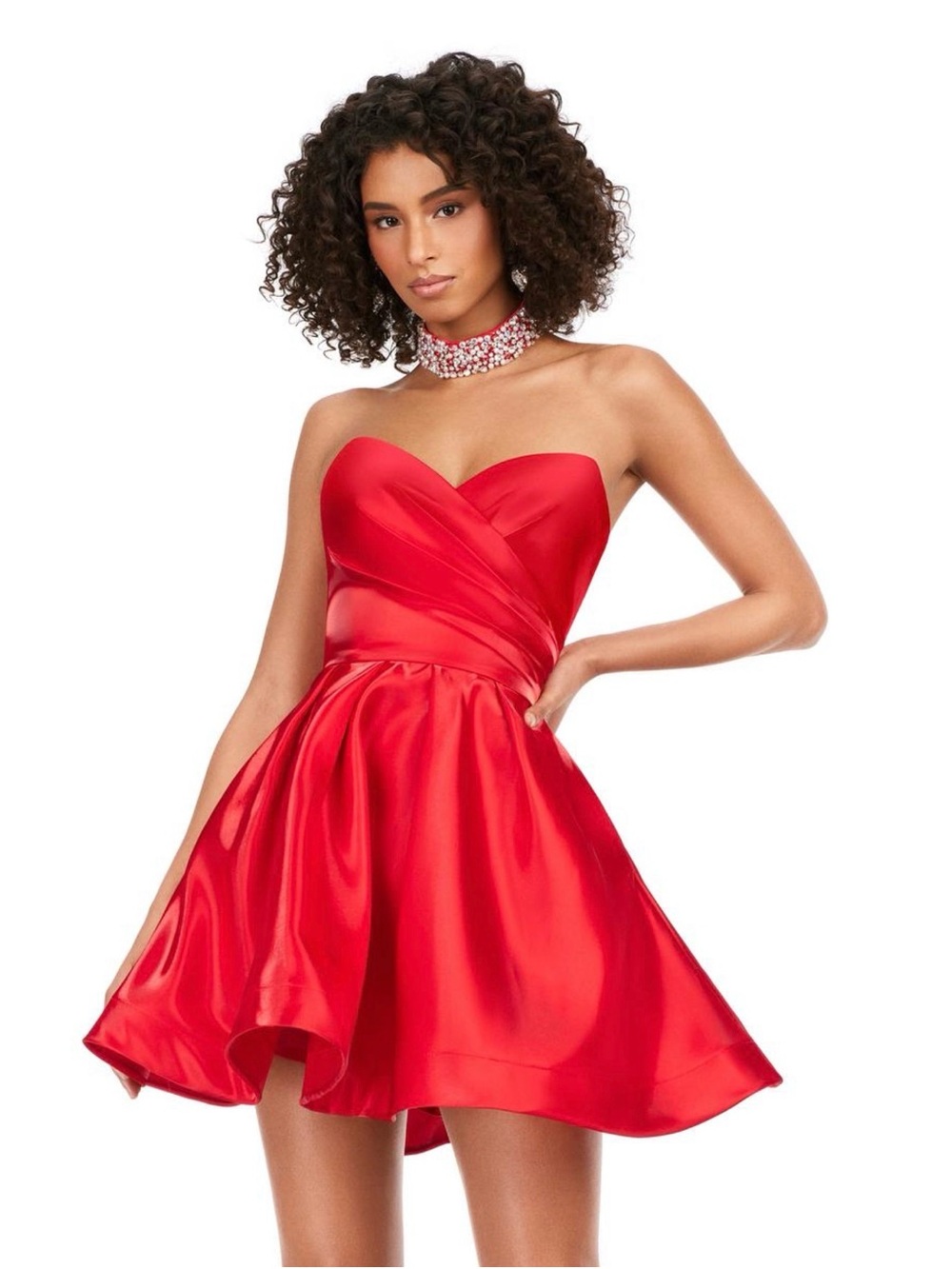 NWT Ashley Lauren 4644 sz 10 Strapless Satin Red Cocktail Dress MSRP $298
